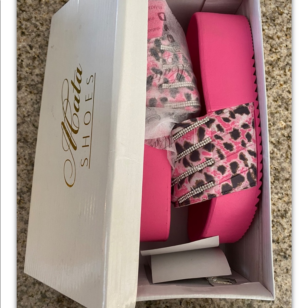 Pink Leopard Rhinestone-Accent Platform Slide - Picture 2 of 6